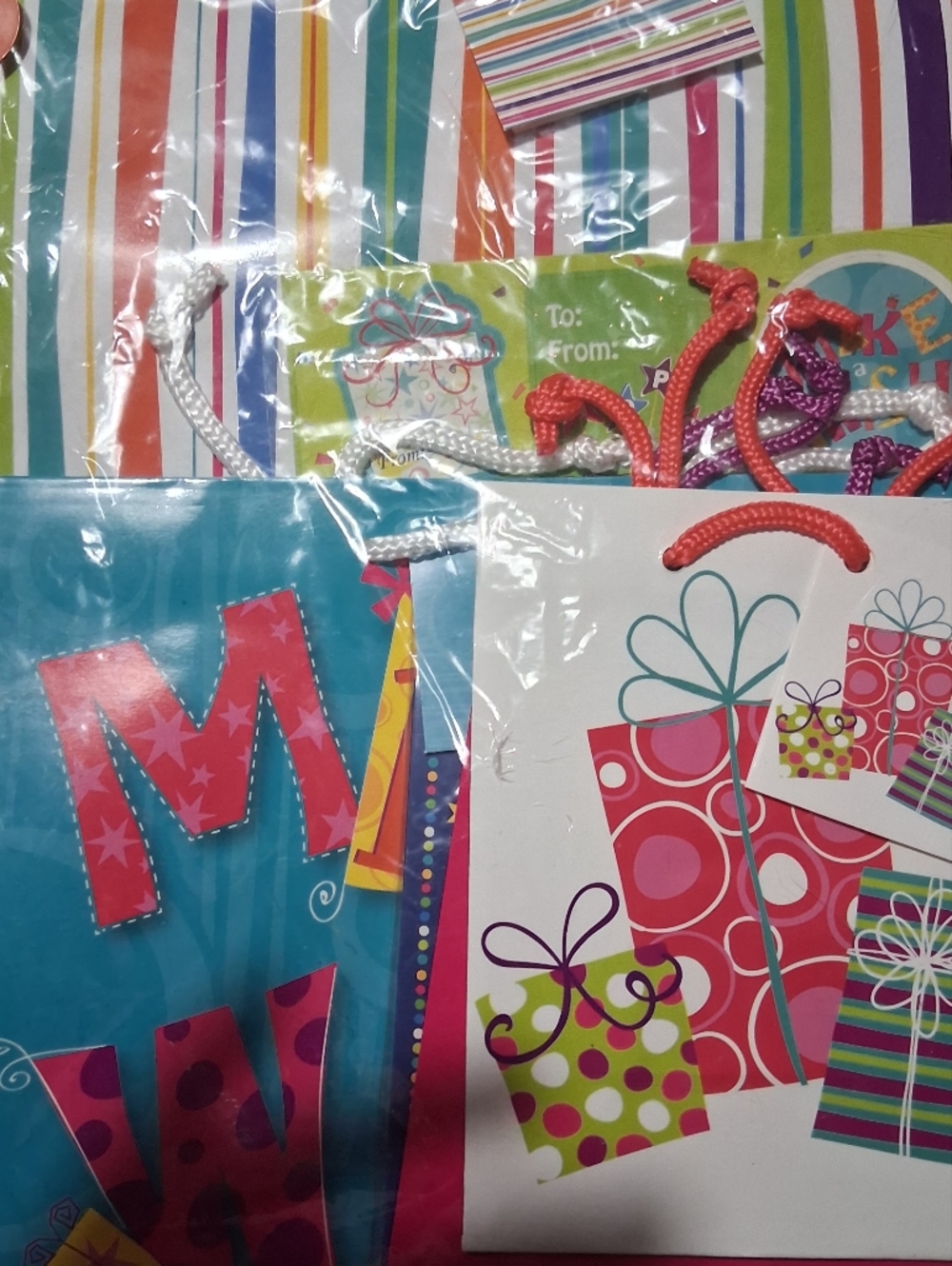 Party Gift Bags - Colorful Striped & Present Designs